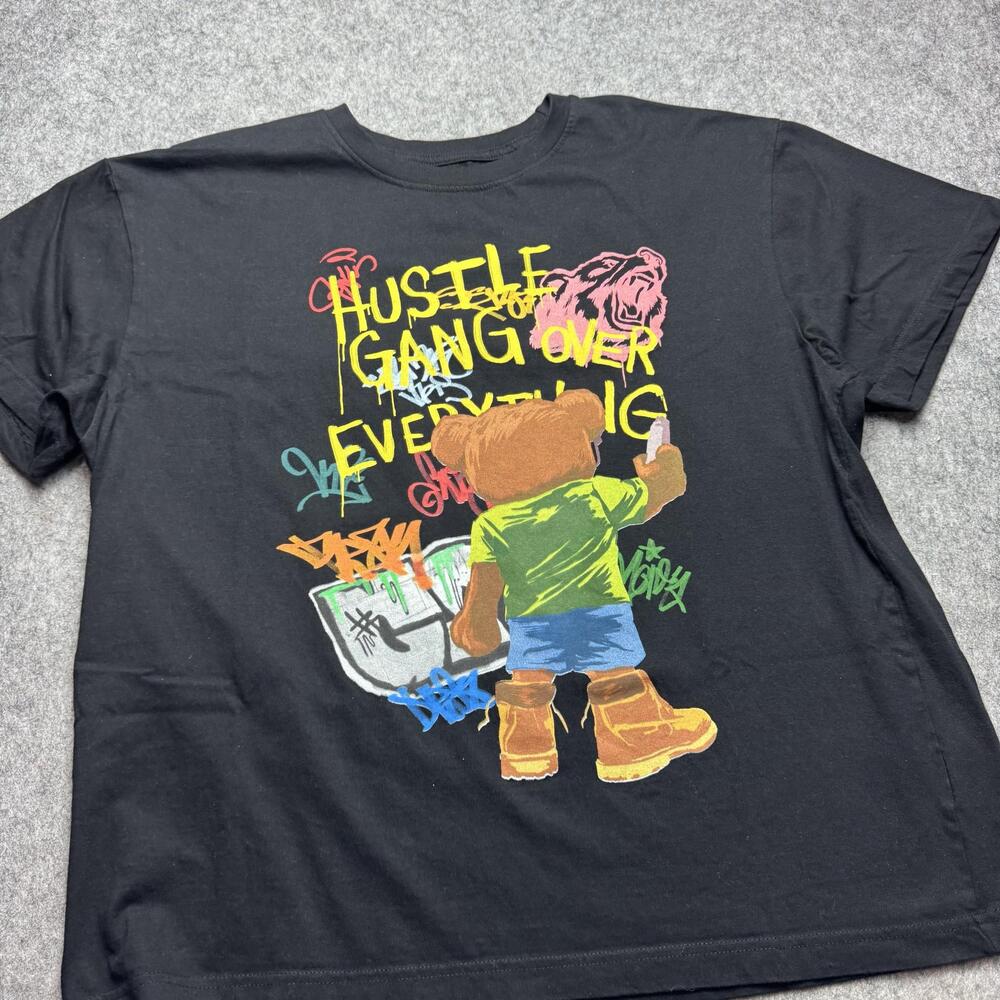 Hustle Gang Shirt Mens 2XL Black Graffiti Bear Hustle Gang Over Everything Tee